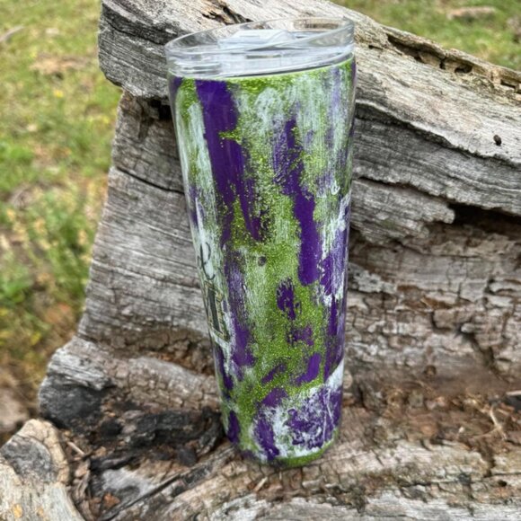 Blessed Mom Tumbler 20oz Purple, Green and White Distressed Hogg Tumbler - Picture 4 of 9